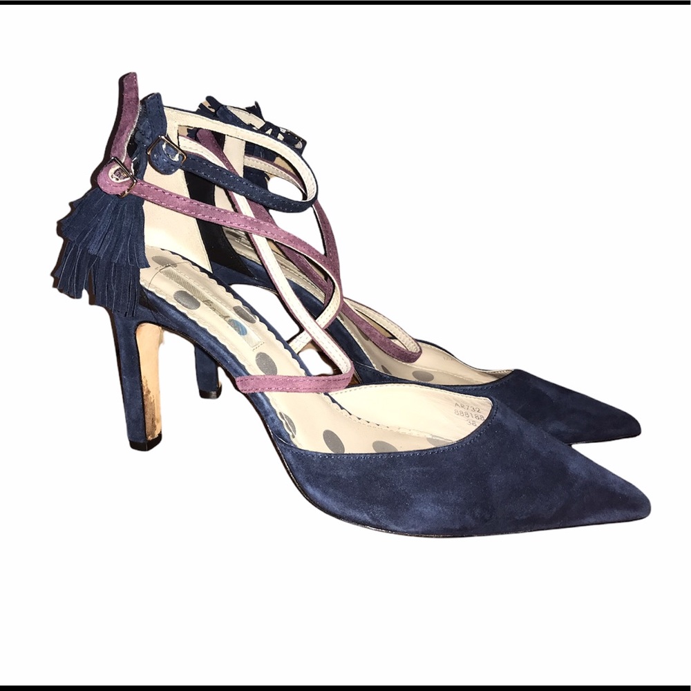 Boden Navy Purple Suede Point Toe Heel Tassel - Picture 1 of 16